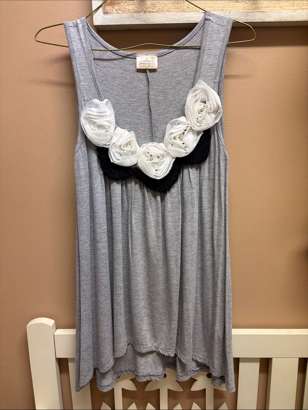 Pretty Good Gray Tank with White Rosette Detail